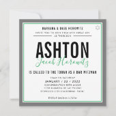 Invitation BAR MITZVAH moderne masculine vert gris sport (Devant)