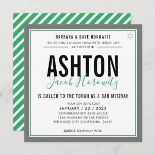 Invitation BAR MITZVAH moderne masculine vert gris sport