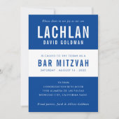 Invitation BAR MITZVAH moderne minima typographie bleu blanc (Devant)