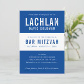 Invitation BAR MITZVAH moderne minima typographie bleu blanc (Debout devant)