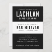 Invitation BAR MITZVAH moderne minima typographie noir blanc (Devant)