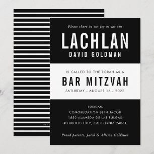 Invitation BAR MITZVAH moderne minima typographie noir blanc