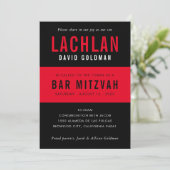 Invitation BAR MITZVAH moderne minima typographie noir rouge (Debout devant)