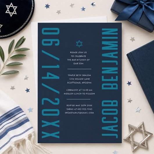Invitation Bar Mitzvah Moderne Minimaliste