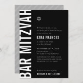 Invitation BAR MITZVAH moderne minimaliste audace garçon noir (Devant / Derrière)