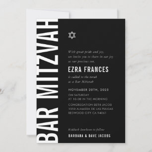 Invitation BAR MITZVAH moderne minimaliste audace garçon noir