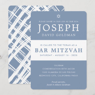 Invitation BAR MITZVAH moderne minimaliste élégant bleu blanc