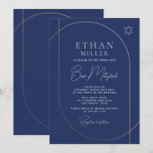 Invitation Bar Mitzvah Moderne Navy Or (Devant / Derrière)