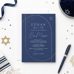 Invitation Bar Mitzvah Moderne Navy Or