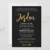 Invitation Bar Mitzvah moderne noir + or calligraphie (Devant)