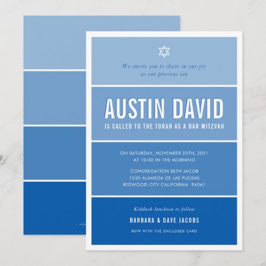 Invitation BAR MITZVAH moderne ombre dégradé cool bleu royal (Devant / Derrière)
