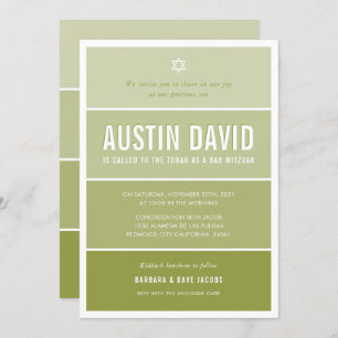 Invitation BAR MITZVAH moderne ombre dégradé vert olive