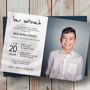 Invitation Bar Mitzvah Moderne + photo personnalisée minimali