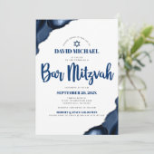 Invitation Bar Mitzvah Moderne Simple Bleu Marine Agate Scrip (Debout devant)
