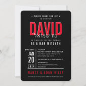Invitation BAR MITZVAH moderne simple grille métallique rouge (Devant)