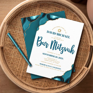 Invitation Bar Mitzvah Moderne Simple Turquoise Agate Script