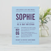 Invitation BAR MITZVAH moderne type bloc aubergine bluebell (Debout devant)