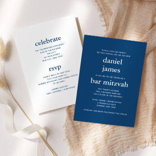 Invitation Bar Mitzvah Moderne Une Pièce Bleu Marine Uni