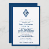 Invitation Bar Mitzvah Monogramme Hébreu Blue Stee (Devant / Derrière)