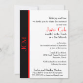 Invitation Bar Mitzvah Monogramme Rouge Noir sur Fond Blanc (Devant)