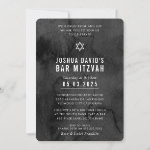Invitation BAR MITZVAH moody moderne moody noir aquarelle