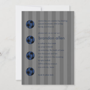 Invitation Bar Mitzvah Navy Blue et Black Soccer Ball