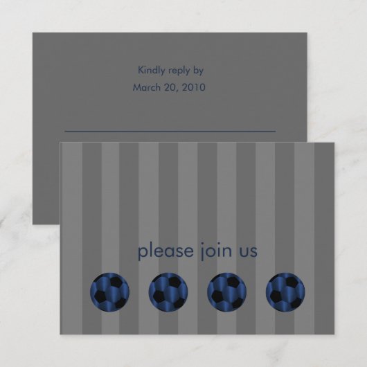 Invitation Bar Mitzvah Navy Blue et Black Soccer Ball (Devant / Derrière)