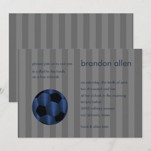 Invitation Bar Mitzvah Navy Blue et Black Soccer Ball