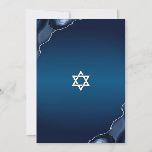 Invitation Bar Mitzvah Navy Blue Ombre Agate Script moderne (Dos)