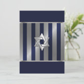 Invitation Bar Mitzvah Navy et Silver Stripe Star de David (Debout devant)