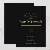 Invitation Bar Mitzvah noir élégant et moderne en or (Devant / Derrière)