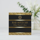 Invitation Bar Mitzvah noir et or (Debout devant)
