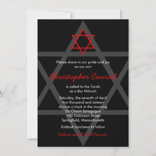 Invitation Bar Mitzvah Noir et Rouge (Devant)