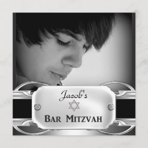 Invitation Bar Mitzvah Noir Métal Argenté homme