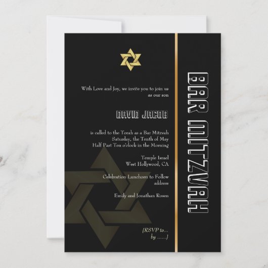 Invitation Bar Mitzvah/noir/or (Devant)