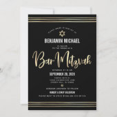 Invitation Bar Mitzvah Noir Or Feuille Script Gras Moderne (Devant)