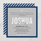 Invitation BAR MITZVAH nom moderne gris bleu marine foncé ble (Devant / Derrière)