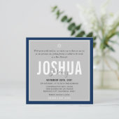 Invitation BAR MITZVAH nom moderne gris bleu marine foncé ble (Debout devant)