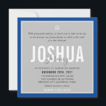 Invitation BAR MITZVAH nom moderne gris bleu royal<br><div class="desc">par kat massard >>> kat@simplysweetPAPERIE.com <<< CONTACTEZ-MOI pour un libellé personnalisé ou pour ajouter des lignes en hébreu Aimez le design, mais souhaitez voir quelques changements - un autre jeu de couleurs, un autre produit, ajoutez une photo ou adapté pour une occasion différente - pas de souci contactez-moi - Je...</div>