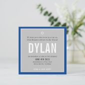 Invitation BAR MITZVAH nom moderne gris bleu royal DYLAN (Debout devant)