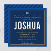 Invitation BAR MITZVAH nom moderne marine bleu or (Devant / Derrière)