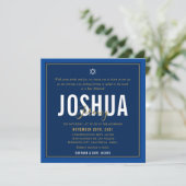 Invitation BAR MITZVAH nom moderne marine bleu or (Debout devant)