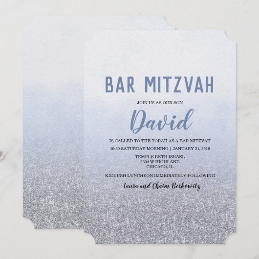 Invitation Bar Mitzvah ombré bleu (Devant / Derrière)