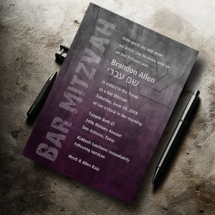 Invitation Bar Mitzvah Ombre Grunge Plum