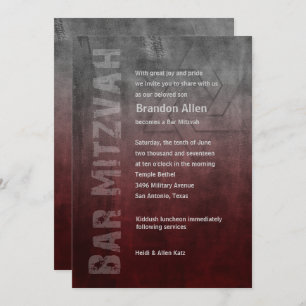 Invitation Bar Mitzvah Ombre Grunge Rouge