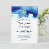 Invitation BAR MITZVAH or étoile stylisée bleu aquarelle TYUS (Debout devant)