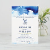Invitation BAR MITZVAH or stylisé bleu aquarelle IZZY (Debout devant)
