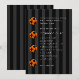 Invitation Bar Mitzvah Orange et Black Soccer Ball