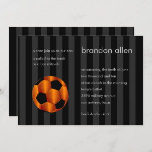 Invitation Bar Mitzvah Orange et Black Soccer Ball