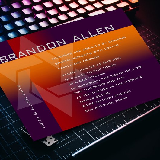 Invitation Bar Mitzvah orange et rouge sur n'importe quelle c